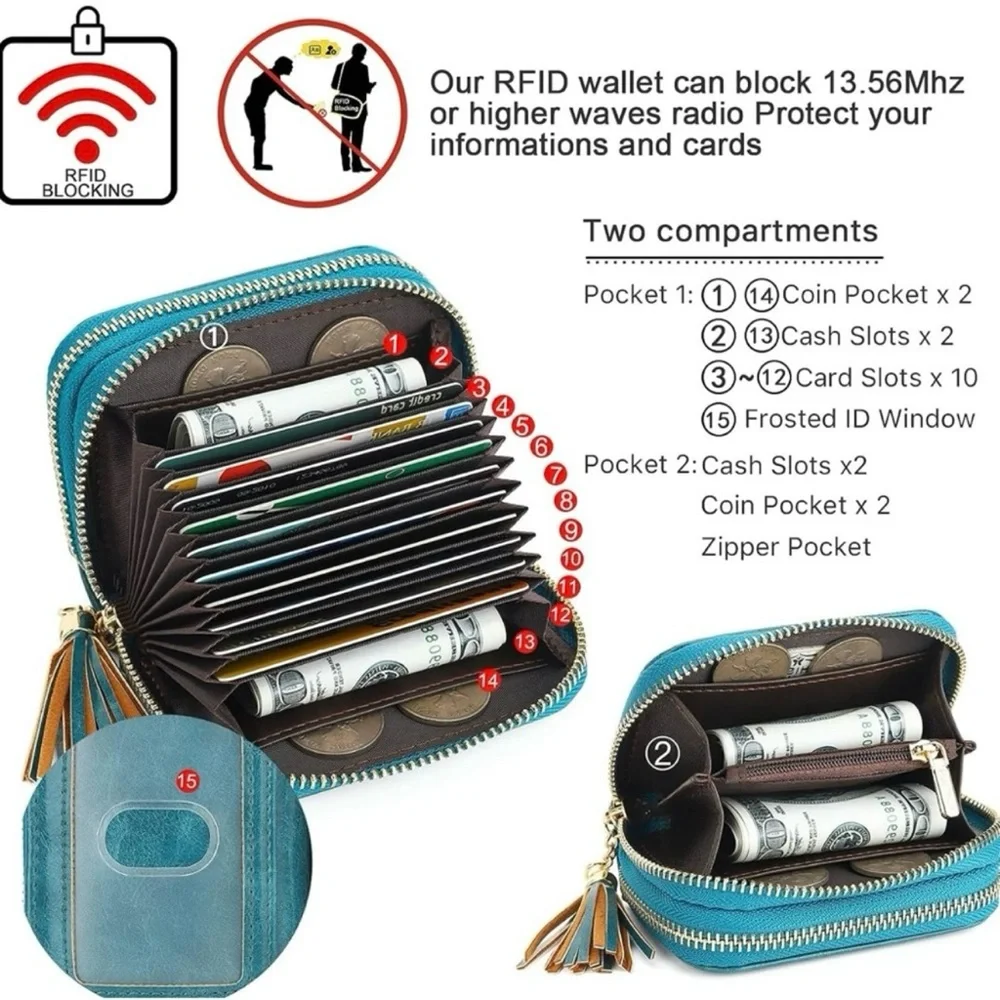 ☀️ $10 SALE | 🆕 Teal Wallet with Tassel Keychain | RFID Blocking - Picture 4 of 10